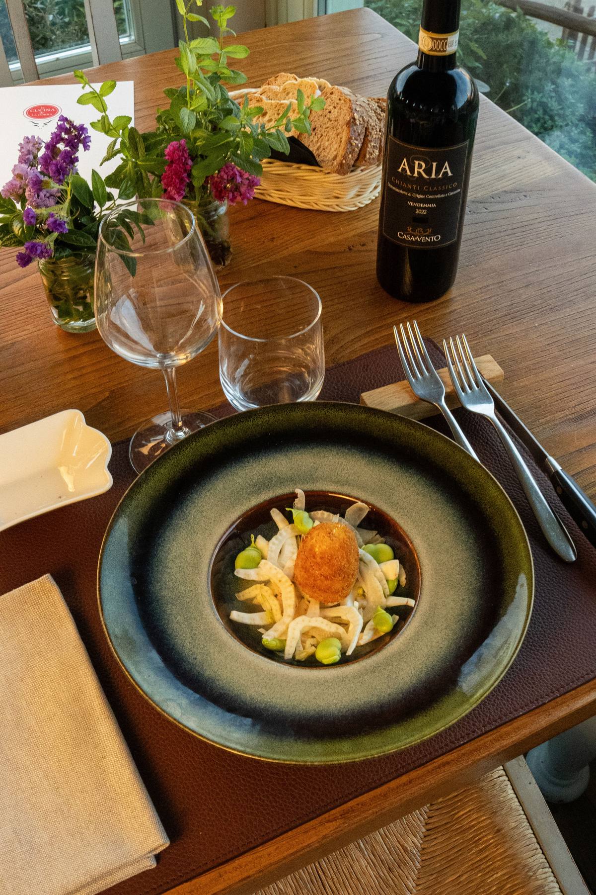 Crispy egg, shaved fennel & broad beans